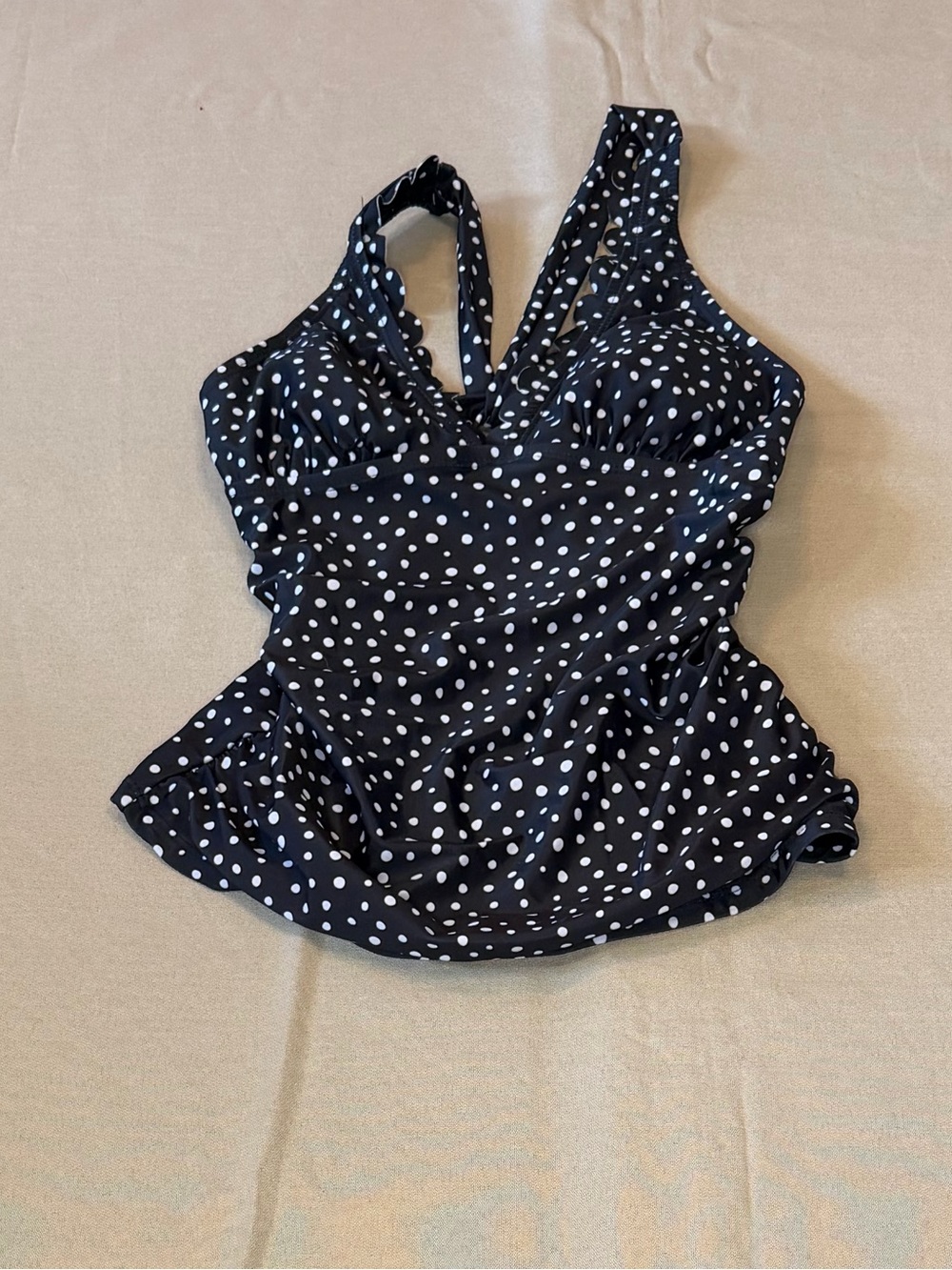 Women’s Black Polka Dot Tankini Top - Classic Swim Coverage